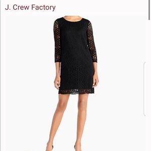 J Crew Factory Black 3/4 Sleeve Lace Shift Dress